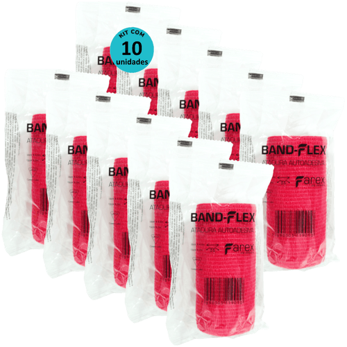 Atadura 10cm Vermelha Band-Flex Autoadesiva Para Animais Farex Kit Com 10 Atadura 10cm Vermelha Band-Flex Autoadesiva Para Animais Farex Kit Com 10